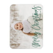 Merry kerst Whimsical Green Script-foto Magneet (Verticaal)