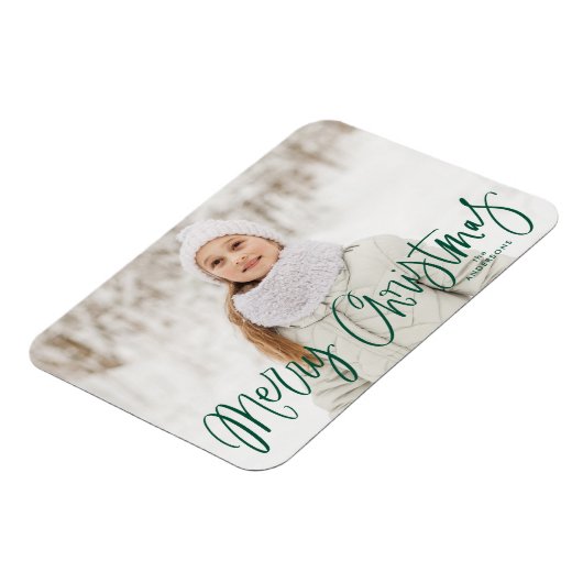 Merry kerst Whimsical Green Script-foto Magneet (Linkerzijde)