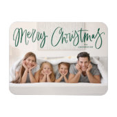 Merry kerst Whimsical Green Script-foto Magneet (Horizontaal)