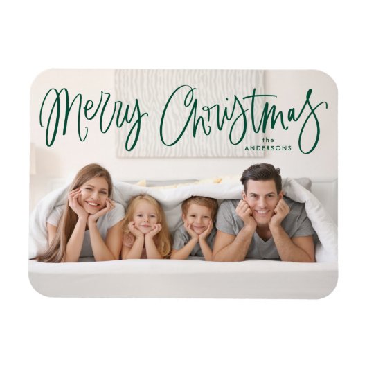 Merry kerst Whimsical Green Script-foto Magneet (Horizontaal)