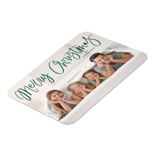 Merry kerst Whimsical Green Script-foto Magneet (Linkerzijde)