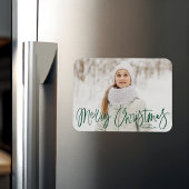 Merry kerst Whimsical Green Script-foto Magneet