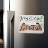 Merry kerst Whimsical Green Script-foto Magneet