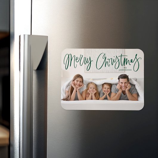 Merry kerst Whimsical Green Script-foto Magneet