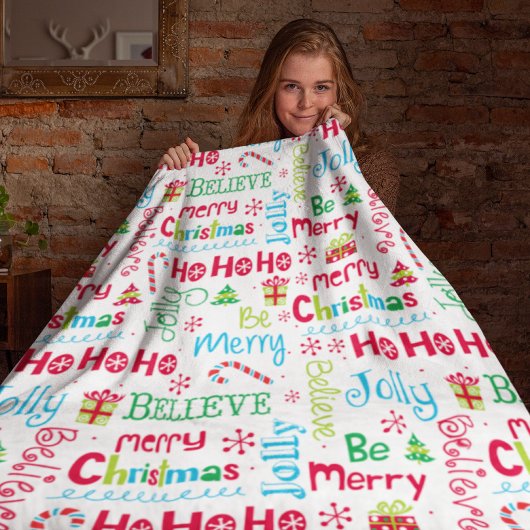 Merry kerst Whimsical Modern Jolly Typografie Fleece Deken
