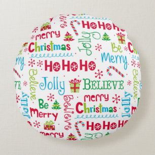 Merry kerst Whimsical Modern Jolly Typografie Rond Kussen