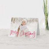 Merry kerst Whimsical Red Script-foto Feestdagen Kaart (Voorkant)