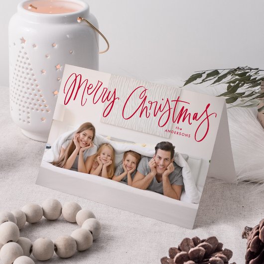 Merry kerst Whimsical Red Script-foto Feestdagen Kaart