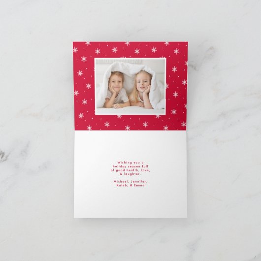 Merry kerst Whimsical Red Script-foto Feestdagen Kaart (Binnen)