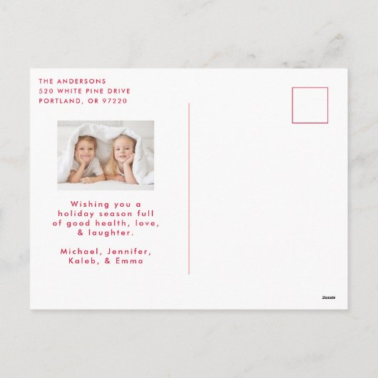 Merry kerst Whimsical Red Script-foto Feestdagenkaart (Achterkant)