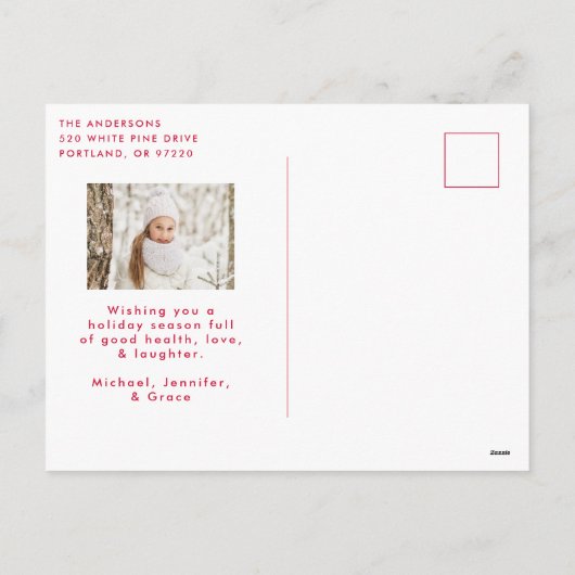 Merry kerst Whimsical Red Script-foto Feestdagenkaart (Achterkant)