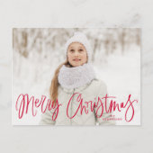 Merry kerst Whimsical Red Script-foto Feestdagenkaart (Voorkant)