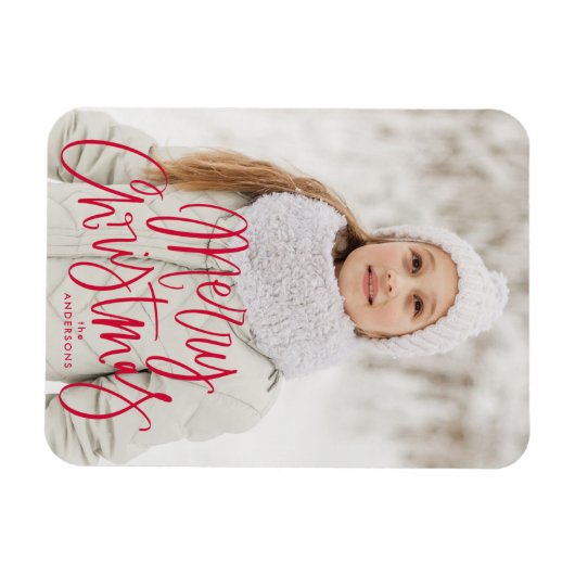Merry kerst Whimsical Red Script-foto Magneet (Horizontaal)