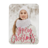 Merry kerst Whimsical Red Script-foto Magneet (Verticaal)