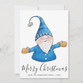 Merry kerst White Blue Yellow Cute Gnome Feestdagenkaart (Voorkant)