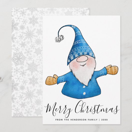 Merry kerst White Blue Yellow Cute Gnome Feestdagenkaart (Voorkant / Achterkant)
