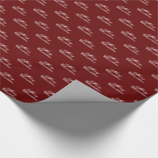 Merry kerst white burgundy wine maroon script cadeaupapier (Hoek)