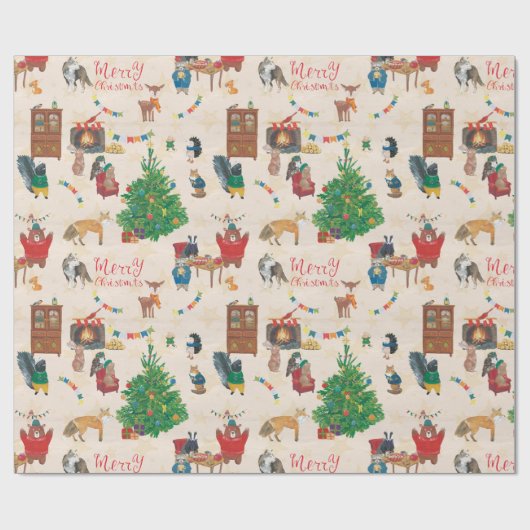 Merry kerst Wildlife Fun Cadeaupapier (Vlak)