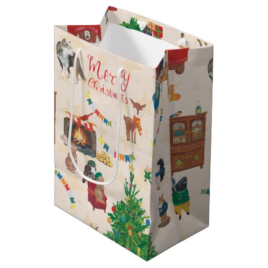Merry kerst Wildlife Fun Medium Cadeauzakje (Voorkant Gekanteld)