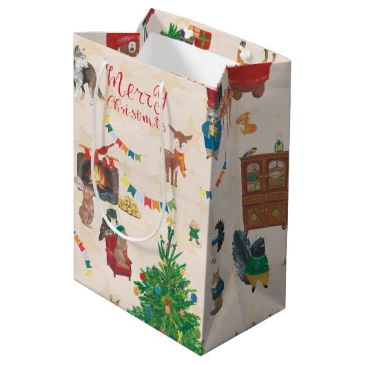 Merry kerst Wildlife Fun Medium Cadeauzakje (Achterkant Gekanteld)