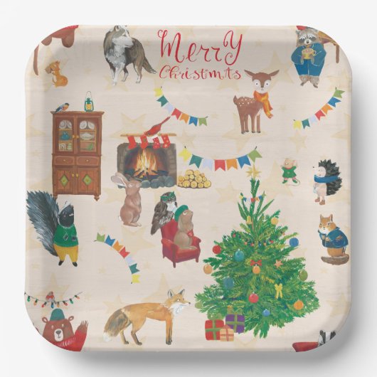 Merry kerst Wildlife Fun Papieren Bordje (Voorkant)