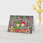 Merry kerst Wishes Whimsical Elves Kaart (Gele Bloem)