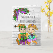 Merry kerst Wishes Whimsical Elves Kaart (Gele Bloem)