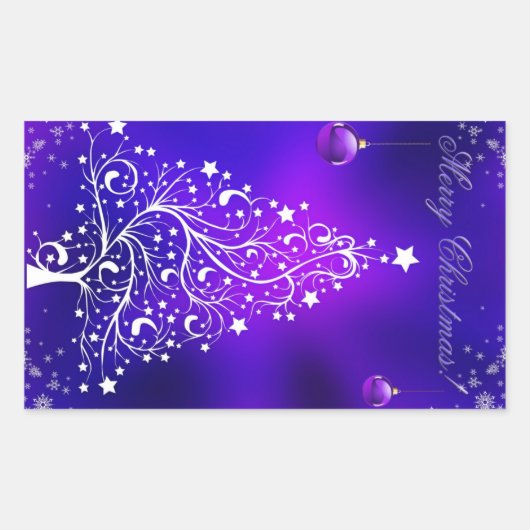 Merry kerst witte boom rechthoekige sticker (Voorkant)
