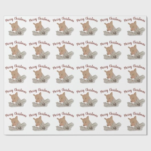 Merry kerst Woodland Fox Cadeaupapier (Vlak)