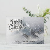Merry kerst Woodlands Wolves Howl Winter Snow Feestdagenkaart (Staand voorkant)