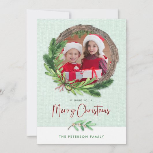 Merry kerst Wreath Modern foto Feestdagenkaart (Voorkant)
