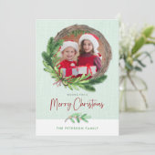 Merry kerst Wreath Modern foto Feestdagenkaart (Staand voorkant)