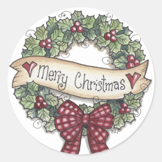Merry kerst Wreath Sticker (Voorkant)