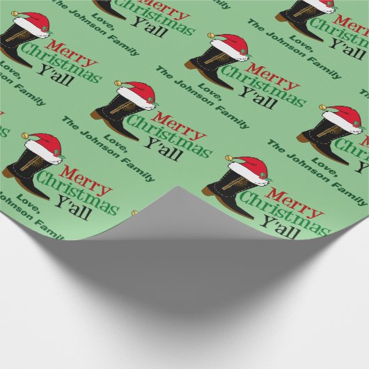 Merry kerst Yall Funny Cowboy Boot Custom Cadeaupapier (Hoek)