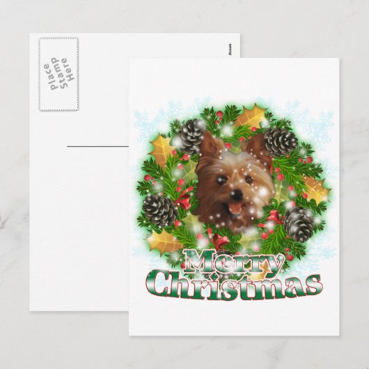 Merry kerst Yorkie Feestdagenkaart (Voorkant / Achterkant)
