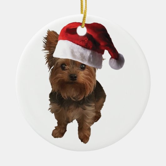 Merry kerst Yorkie Keramisch Ornament (Voorkant)