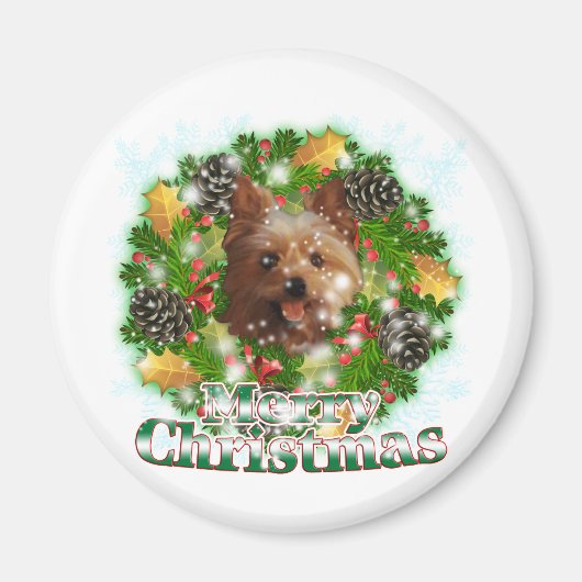 Merry kerst Yorkie Magneet (Voorkant)