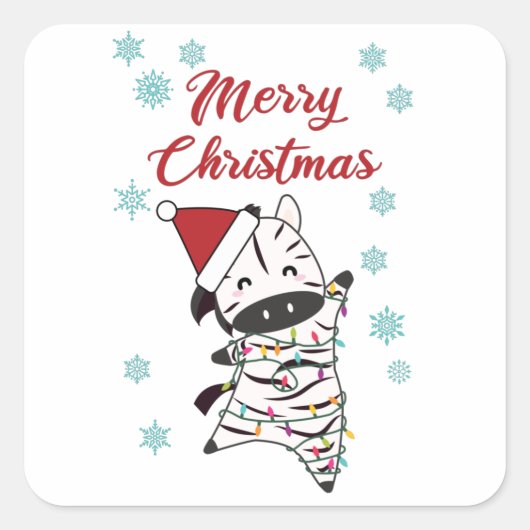 Merry kerst Zebra Safari Zoo Snow Vierkante Sticker (Voorkant)