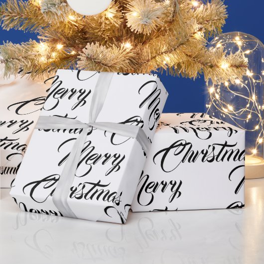 Merry kerst zwart wit aangepast script elegant cadeaupapier (Feestdagen)
