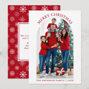 Merry kerstach Snowflakes Red Feestdagenkaart