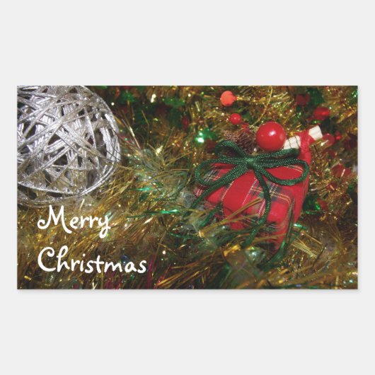 Merry kerstaker rechthoekige sticker (Voorkant)