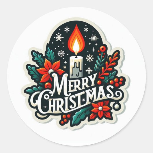 Merry kerstaker ronde sticker (Voorkant)