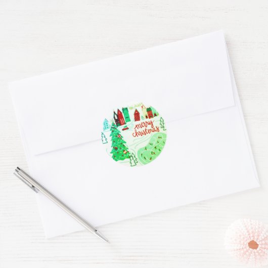 Merry kerstaker ronde sticker (Envelop)