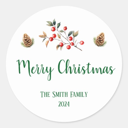 Merry kerstaker ronde sticker (Voorkant)