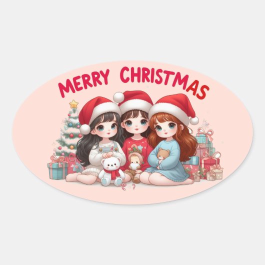 Merry kerstakers ovale sticker (Voorkant)