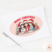 Merry kerstakers ovale sticker (Envelop)