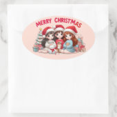 Merry kerstakers ovale sticker (Tas)