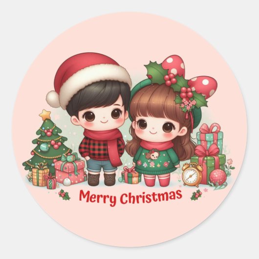 Merry kerstakers ronde sticker (Voorkant)