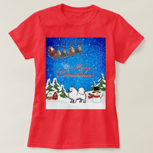 Merry KerstAmerican Eskimo Dog T-shirt (Design voorkant)