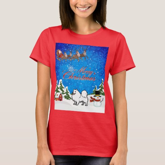 Merry KerstAmerican Eskimo Dog T-shirt (Voorkant)